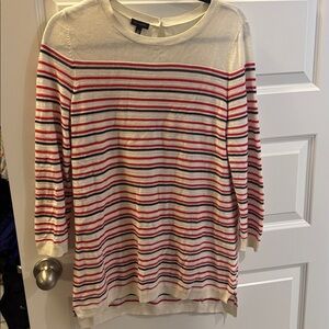 Talbots Pointelle ivory,black and Red Striped Knit Top